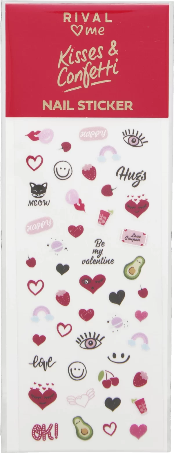 RIVAL Loves Me Kisses & Confetti Nail Sticker 1