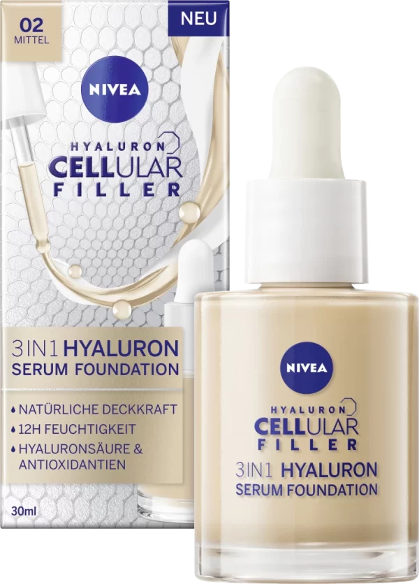 NIVEA Cellular Filler 3in1 Hyaluron Serum Foundation 02 Mittel 4