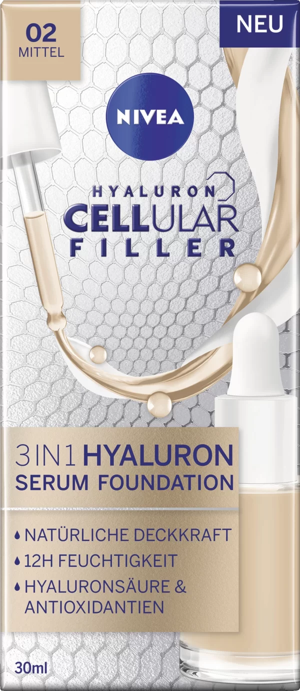 NIVEA Cellular Filler 3in1 Hyaluron Serum Foundation 02 Mittel 1