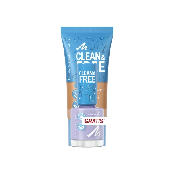 Manhattan Clean & Free Skin Tint Fb. 31 Soft Ivory + Clean & Free Nail Polish Fb. 153 Lavender Light 1